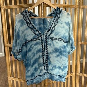Free People blue tye dye embroidered poncho